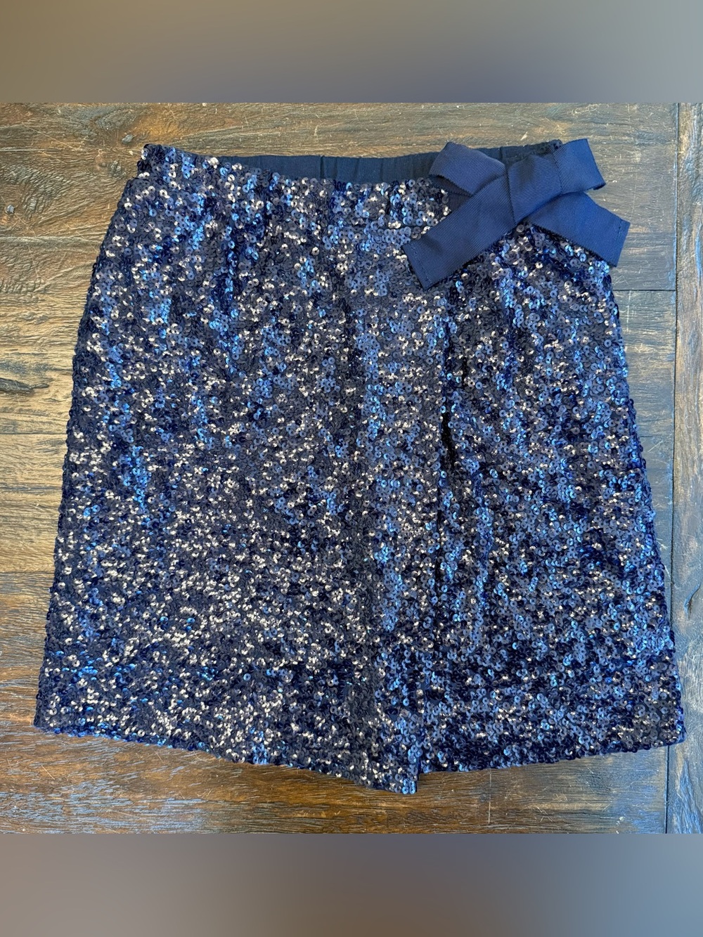 Crewcuts Sparkly Navy Blue Sequin Faux Wrap Skirt with Bow 8